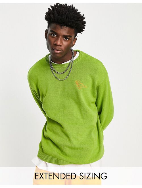 ASOS DESIGN knitted sweater with t-rex embroidery in green