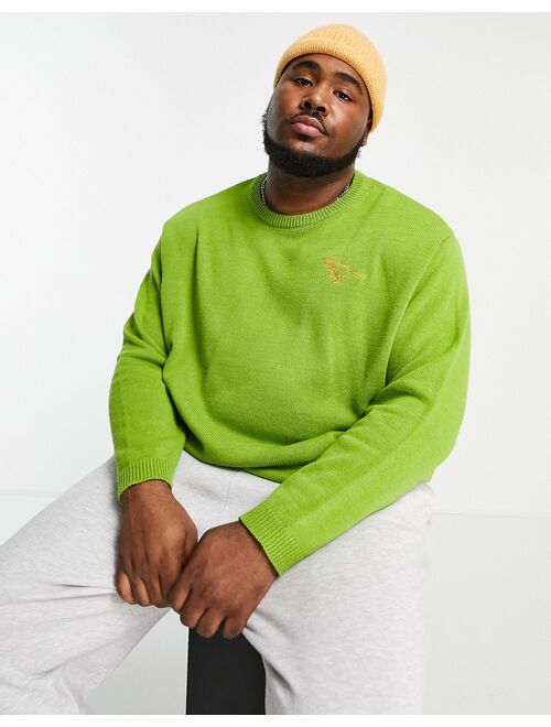 ASOS DESIGN knitted sweater with t-rex embroidery in green