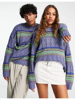 unisex mixed cable fair isle sweater