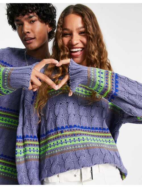 Reclaimed Vintage unisex mixed cable fair isle sweater