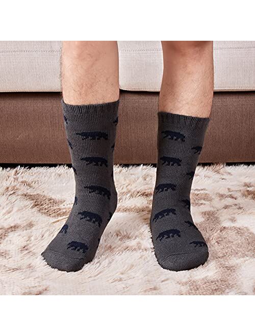 LEMZONE Men's Thick Warm Slipper Socks Non Slip Winter Cozy Fuzzy Fleece Lining Thermal Sock with Grips