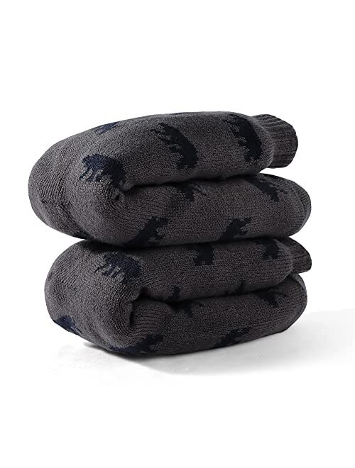 LEMZONE Men's Thick Warm Slipper Socks Non Slip Winter Cozy Fuzzy Fleece Lining Thermal Sock with Grips