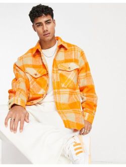 long sleeve check overshirt in orange