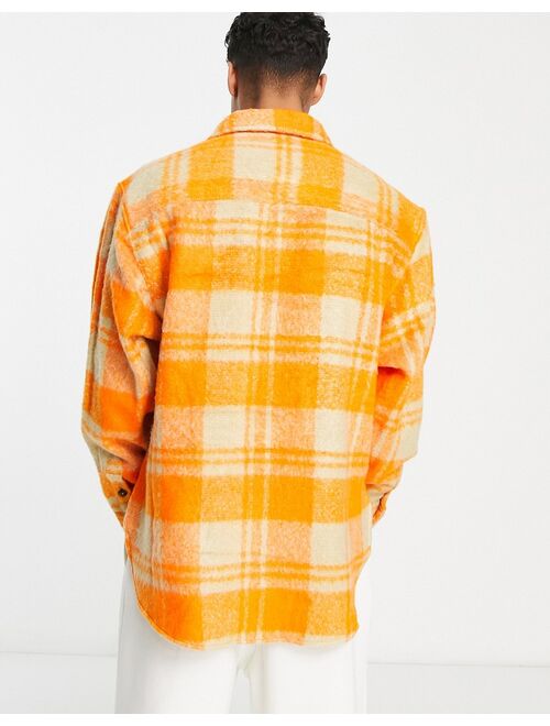 River Island long sleeve check overshirt in orange