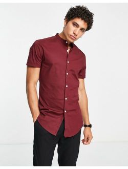 skinny fit shirt with band collar in burgundy