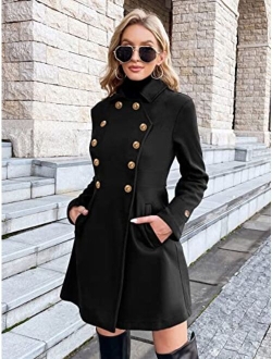 ELESOL Women's Pea Coat Swing Double-Breasted Trench Coat Thick Winter Mid-Long Jacket