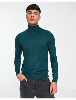 roll neck sweater in dark green