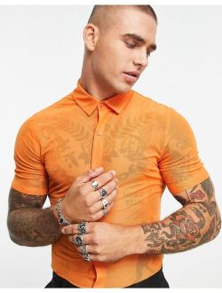 super skinny mesh shirt in bright orange