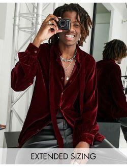 velvet shirt with pussybow tie neck in red