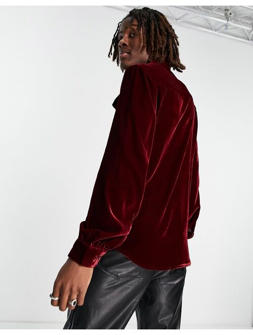 ASOS DESIGN velvet shirt with pussybow tie neck in red