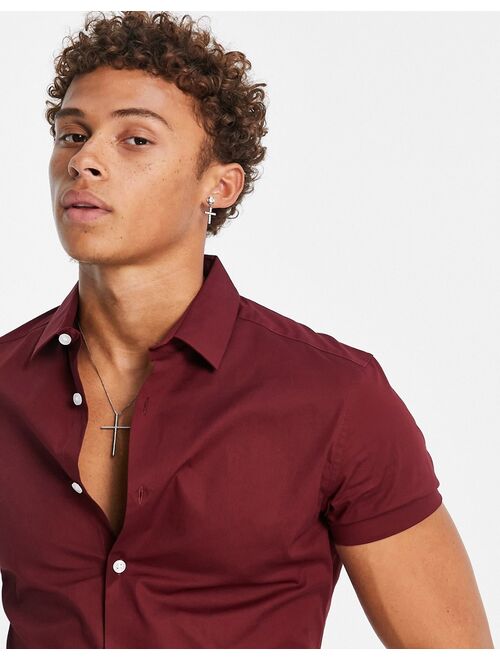 ASOS DESIGN skinny fit shirt in burgundy