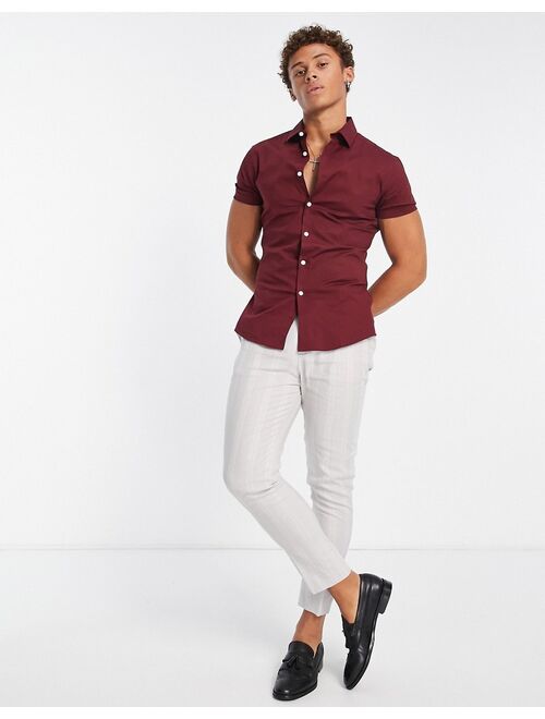 ASOS DESIGN skinny fit shirt in burgundy