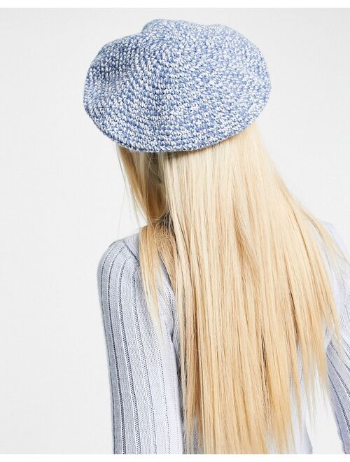 ASOS DESIGN mixed knit crochet beret in blue and white