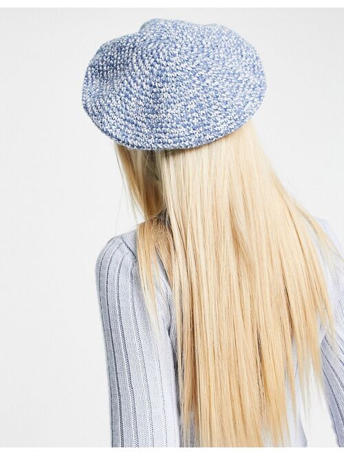 ASOS DESIGN mixed knit crochet beret in blue and white