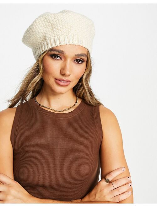 ASOS DESIGN crochet knit beret in cream