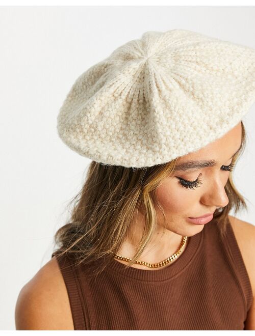 ASOS DESIGN crochet knit beret in cream