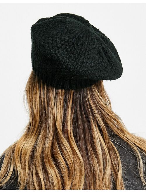 ASOS DESIGN crochet knit beret in black