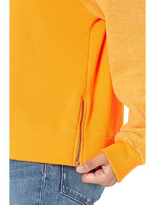 MONROW Reverse Mix Teddy Fleece Sweatshirt w/ Side Zipper