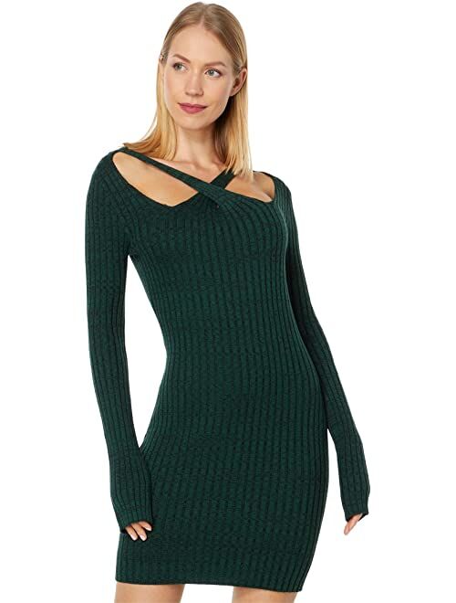 MONROW Cosmo Rib Sweaterdress w/ Crossover Neck