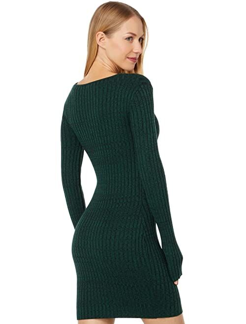 MONROW Cosmo Rib Sweaterdress w/ Crossover Neck