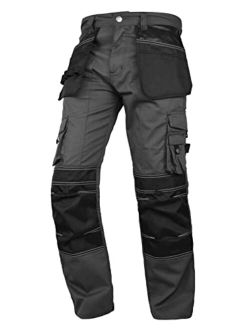 Fashio Ff Fashio Mens Cordura Pants Utility Tool Pockets Carpenter Heavy Duty Knee Reinforced Work Wear Safety Trousers