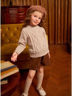 Toddler Girls Cable Knit Scallop Trim Sweater