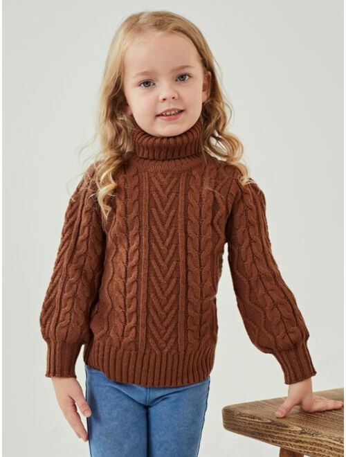 SHEIN Toddler Girls Funnel Neck Cable Knit Sweater