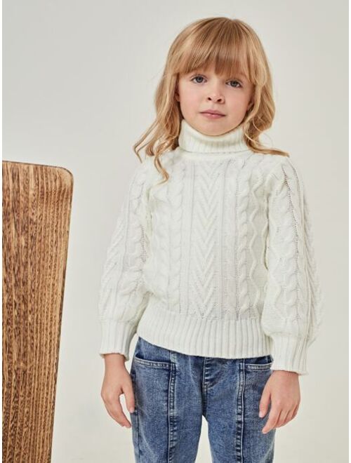 SHEIN Toddler Girls Funnel Neck Cable Knit Sweater