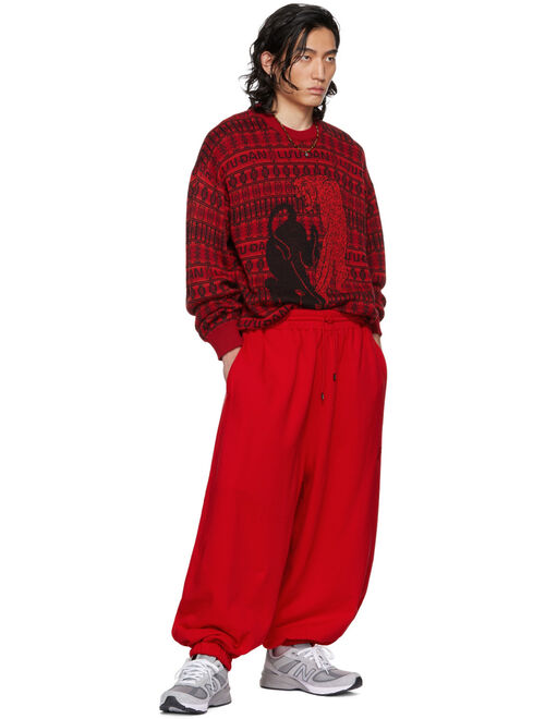 LU'U DAN Red & Black Jacquard Leopards Sweater