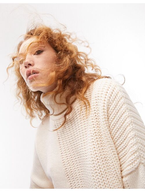 Topshop knitted roll neck sweater in cream