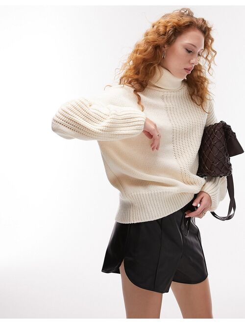 Topshop knitted roll neck sweater in cream