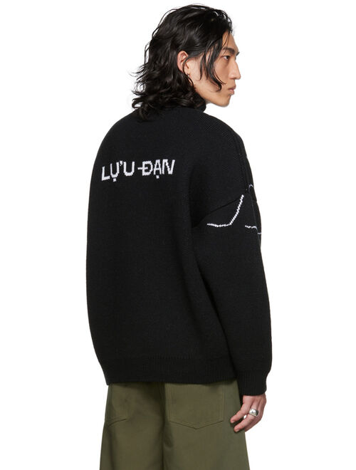 LU'U DAN Viscose Long Sleeve Black Jaguar Turtleneck Sweater
