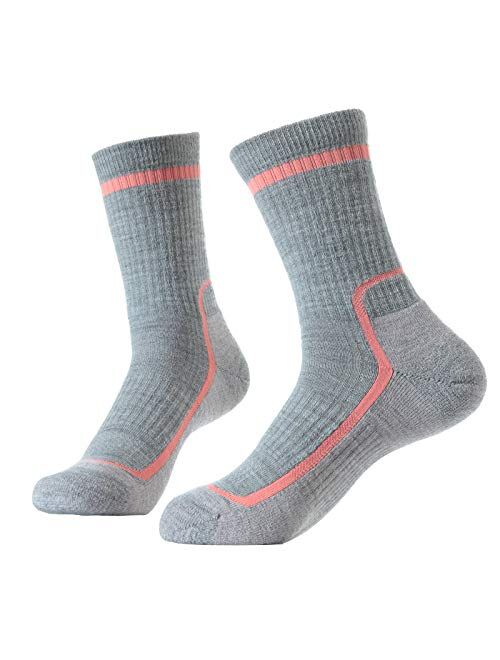 SOLAX Merino Wool Hiking & Walking Socks for Women Crew Trekking, Outdoor, Cushioned, Breathable 3 Pack