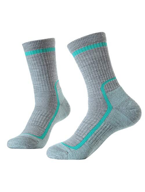 SOLAX Merino Wool Hiking & Walking Socks for Women Crew Trekking, Outdoor, Cushioned, Breathable 3 Pack