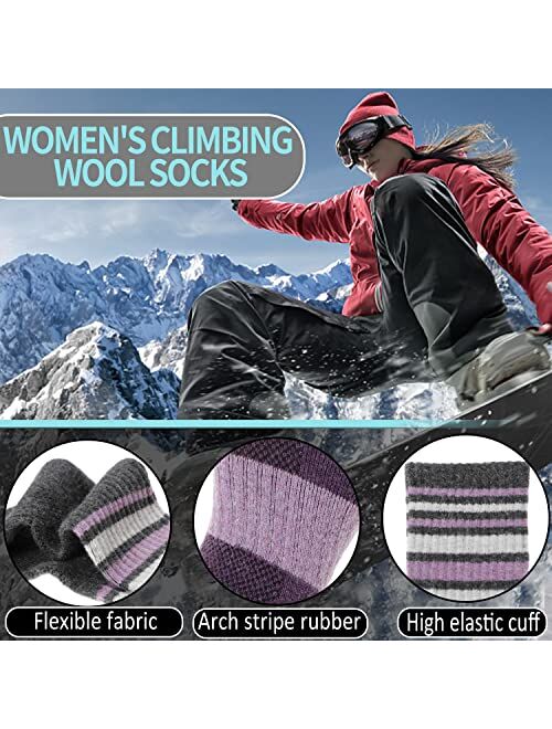 EBMORE Womens Merino Wool Hiking Socks Thermal Warm Winter Boot Crew Cushion Work Gift Socks 5 Pairs