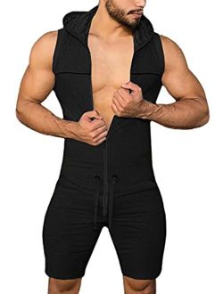 Panegy Men's Workout Tracksuit Jumpsuit Sleeveless One Piece Romper Work Athletic Onesie Plus Size