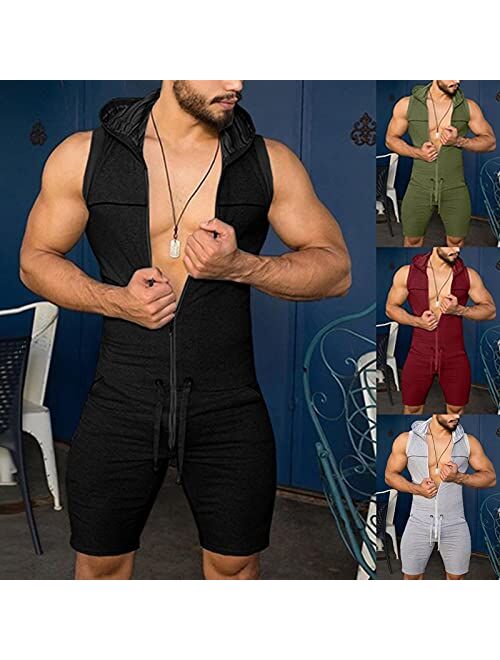 Panegy Men's Workout Tracksuit Jumpsuit Sleeveless One Piece Romper Work Athletic Onesie Plus Size