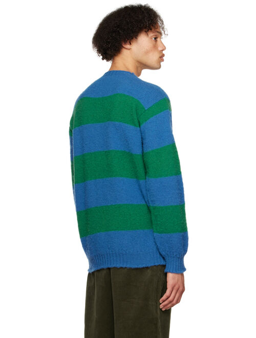 HOWLIN' Blue & Green Shaggy Bear Chunky Stripes Sweater