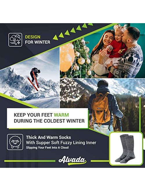 Alvada Merino Wool Hiking Socks Thermal Warm Crew Winter Boot Sock For Men & Women 3 Pairs