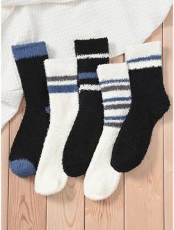 5pairs Men Striped Fuzzy Socks