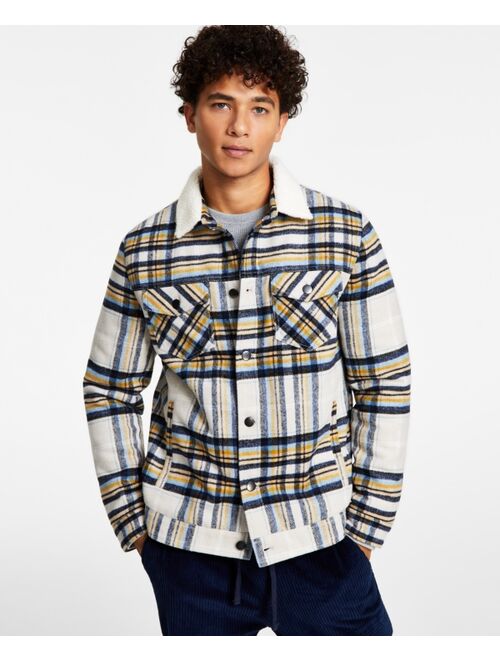 SUN + STONE Men's Darrel Plaid Fleece Collar Trucker Jacket, Created for Macy's