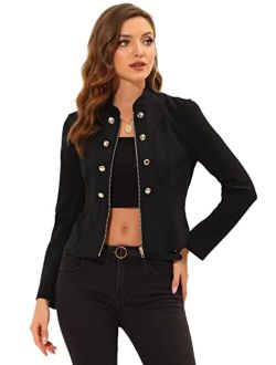 Crop Jacket for Women's Vintage Double Breasted Motorcycle Zip Up Steampunk Jacket