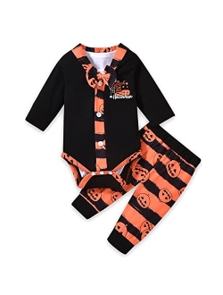 Aalizzwell Newborn Baby Boy Halloween Clothes Bodysuit Pants 3 Piece Outfit