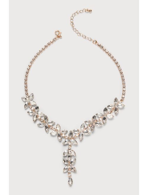 Lulus Made To Adore Gold Floral Rhinestone Drop Necklace