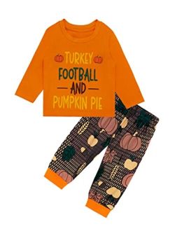 Babymars Thanksgiving Outfits Toddle Baby Boy Girl Clothes Turkey Foodball And Pumpkin Pie 2PCS Pant Set