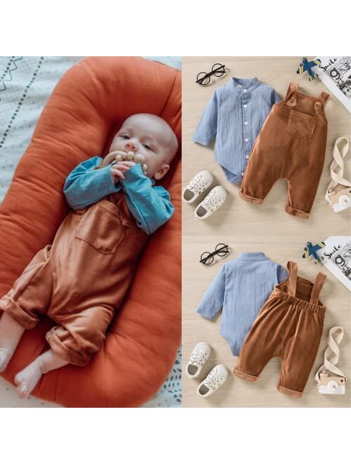 Unutiylo Baby Boys Clothes for Gentleman Outfits,Toddler Overalls Baby Suspender Pants and Bodysuit Romper