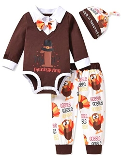 Fioukiay Preemie Newborn Baby Boys Thanksgiving Christmas Outfits Infant My First Thanksgiving Clothes Plaid Pants Set with Hat