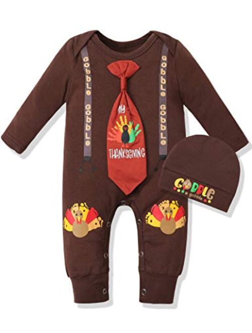 Von Kilizo My First Thanksgiving Baby Outfit Thanksgiving Baby boy Clothes Toddler Baby Boy Jumpsuit Romper 2PC Set