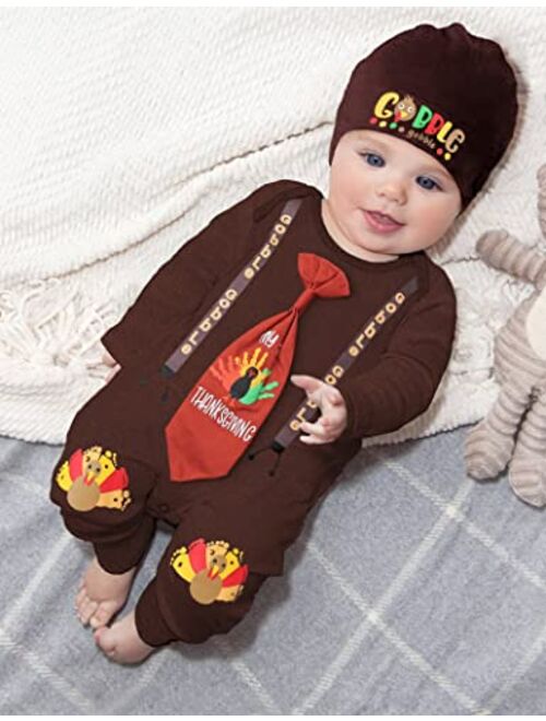 Von Kilizo My First Thanksgiving Baby Outfit Thanksgiving Baby boy Clothes Toddler Baby Boy Jumpsuit Romper 2PC Set