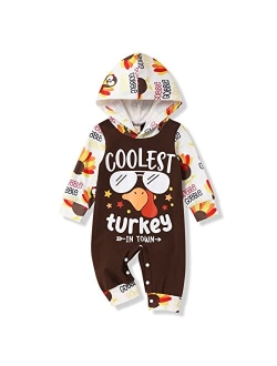 Tuemos Thanksgiving Outfits Baby Boy My First Thurkey Day Hoodie Romper Bodysuit Baby Boy Thanksgiving Clothes Set